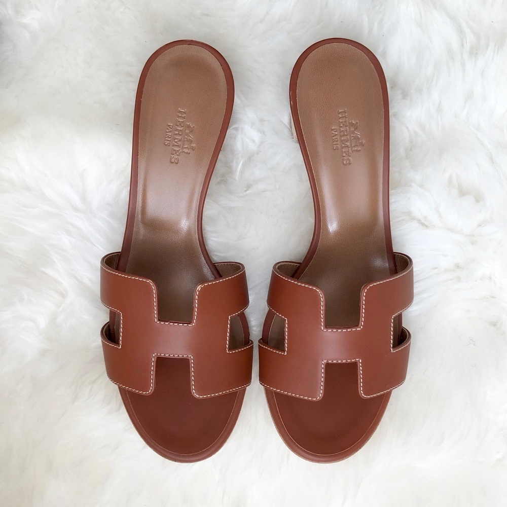 🖤 HERMÈS Gold Oasis Sandals w/ Stacked Heel Sz 36 - Picture 4 of 8